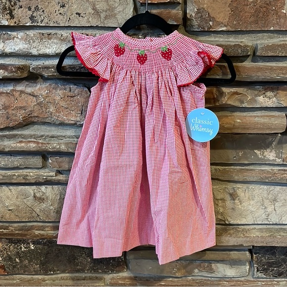 Classic Whimsy | Dresses | Classic Whimsy Strawberry Smocked Red Check  Gingham Kids Dress 0 Cotton | Poshmark